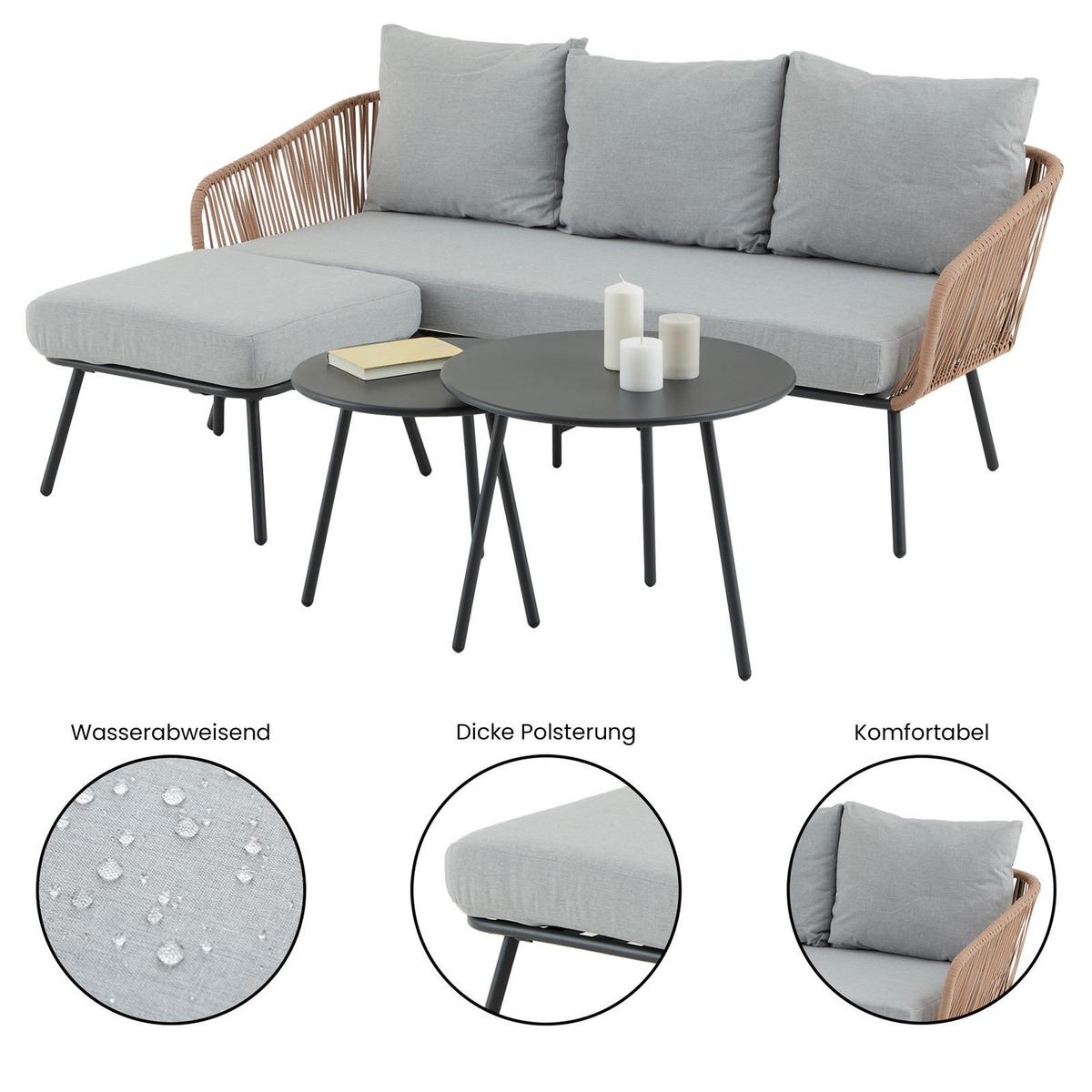 GARTENLOUNGE MYKONOS 4er Set braun, schwarz, hellgrau - Braun/Grau, Metall - IDIMEX