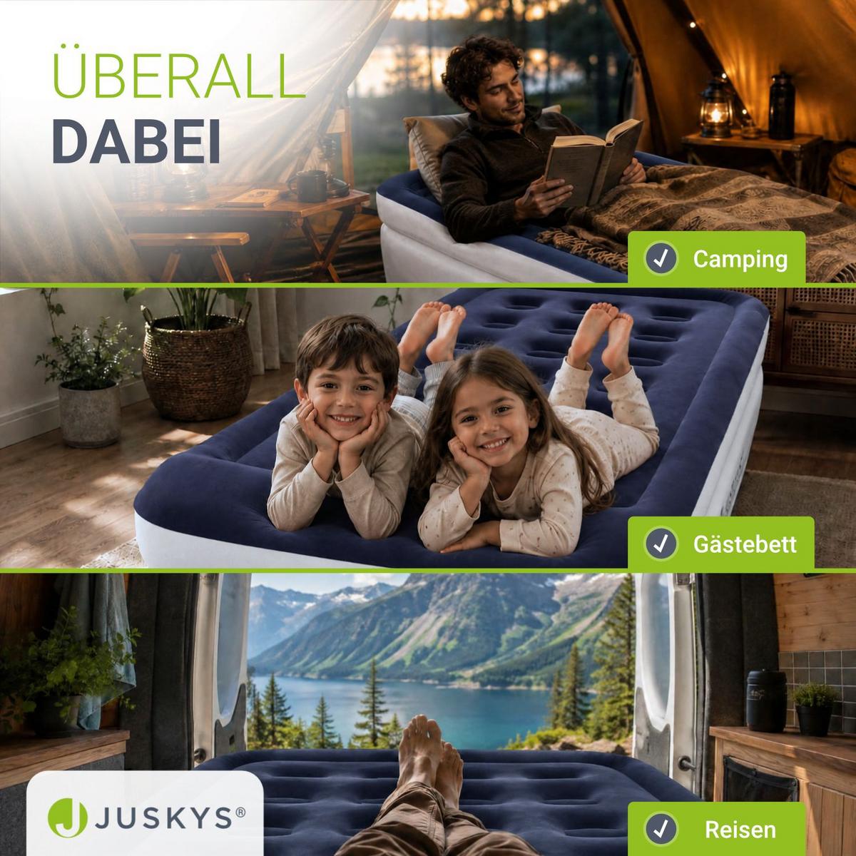 LUFTBETT Sapri M blau / weiß inkl. Tragetasche - Weiß, Kunststoff (87/185cm) - Juskys