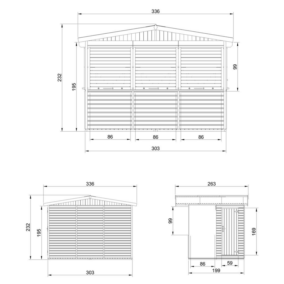 MARKTBUDE Holz M150BZ Gartenhaus, Marktbude Holz - 263 x 336 cm / 6 m² - Beige, Holz (336/232/263cm) - Timbela