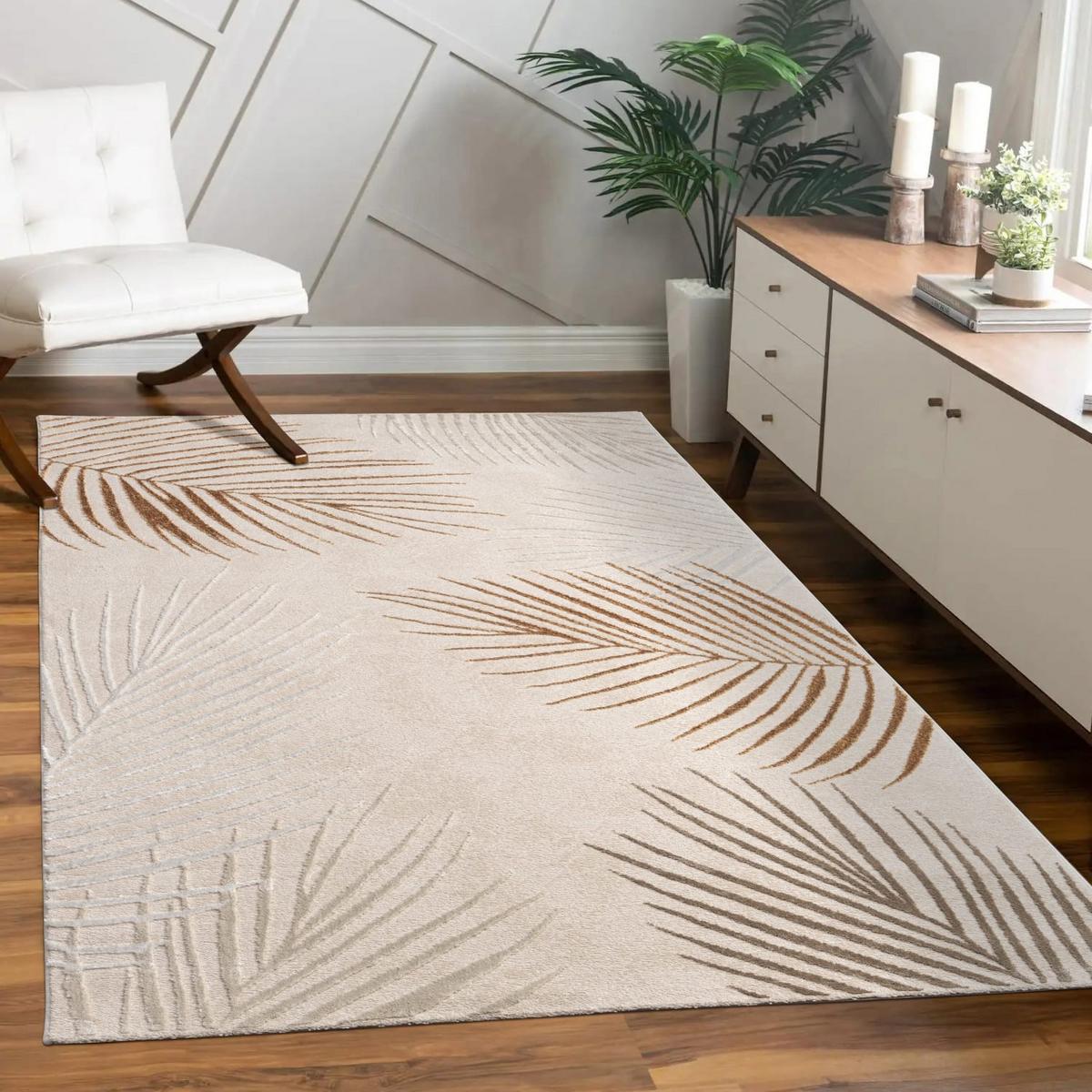 KURZFLORTEPPICH, mit Blätter-Motiv, Beige, 120 x 160 cm - Beige, Textil (160/120cm) - KADIMA DESIGN