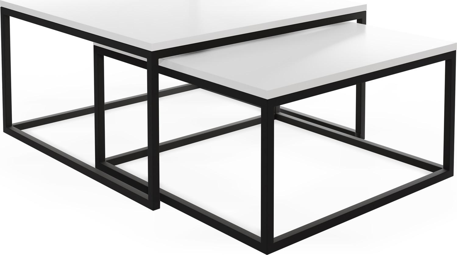 COUCHTISCHE Vella 2er-Set quadratisch, Weiß 76/76/39cm + 66/66/34 cm - Schwarz/Weiß, Holzwerkstoff/Metall (76/76/39cm) - WFL GROUP