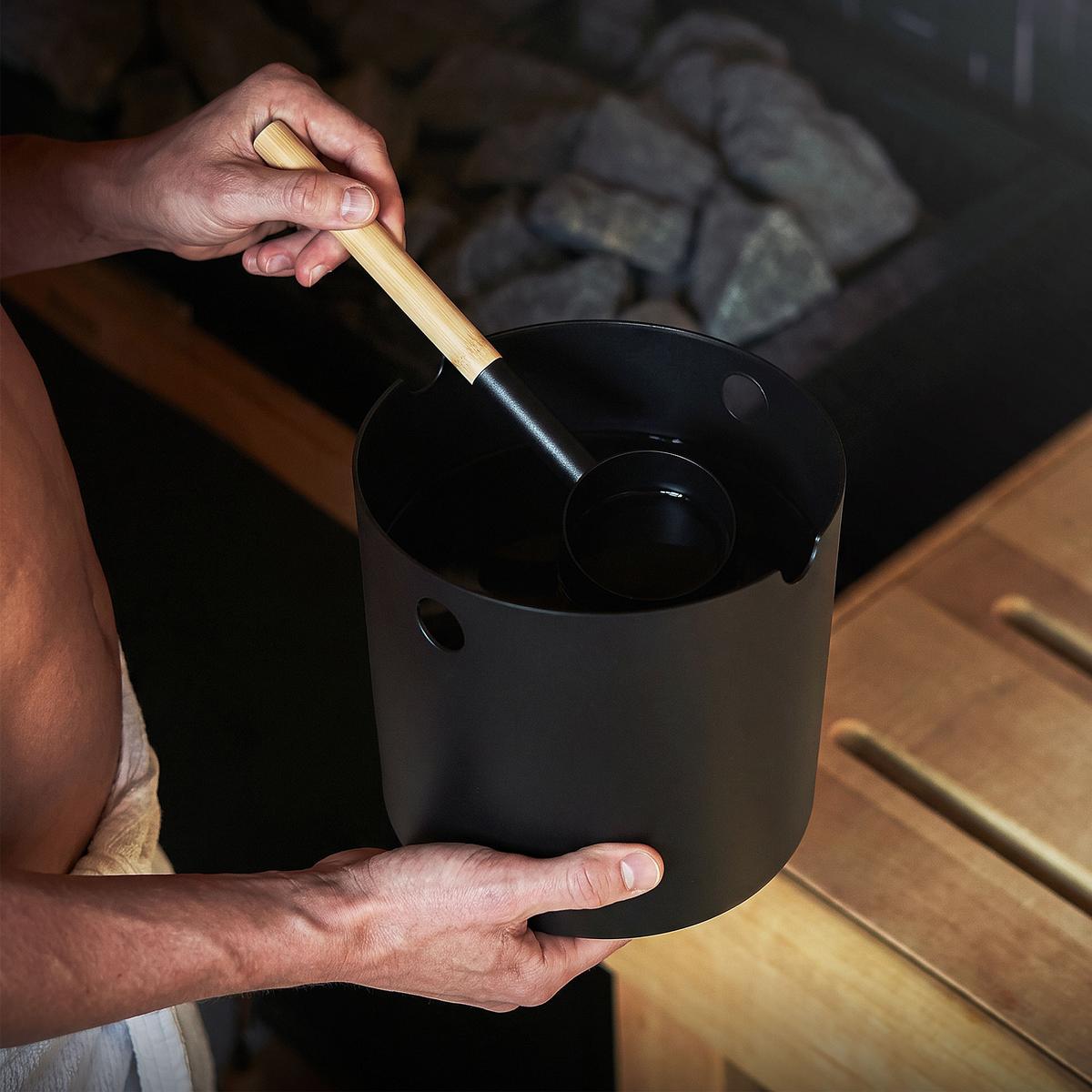 SAUNA ZUBEHÖR SET 2 tlg Aufgusseimer Saunakelle aus Aluminium Schwarz Saunaaufguss Set - Schwarz, Metall (24.3/22.5/24.3cm) - LuxeBath