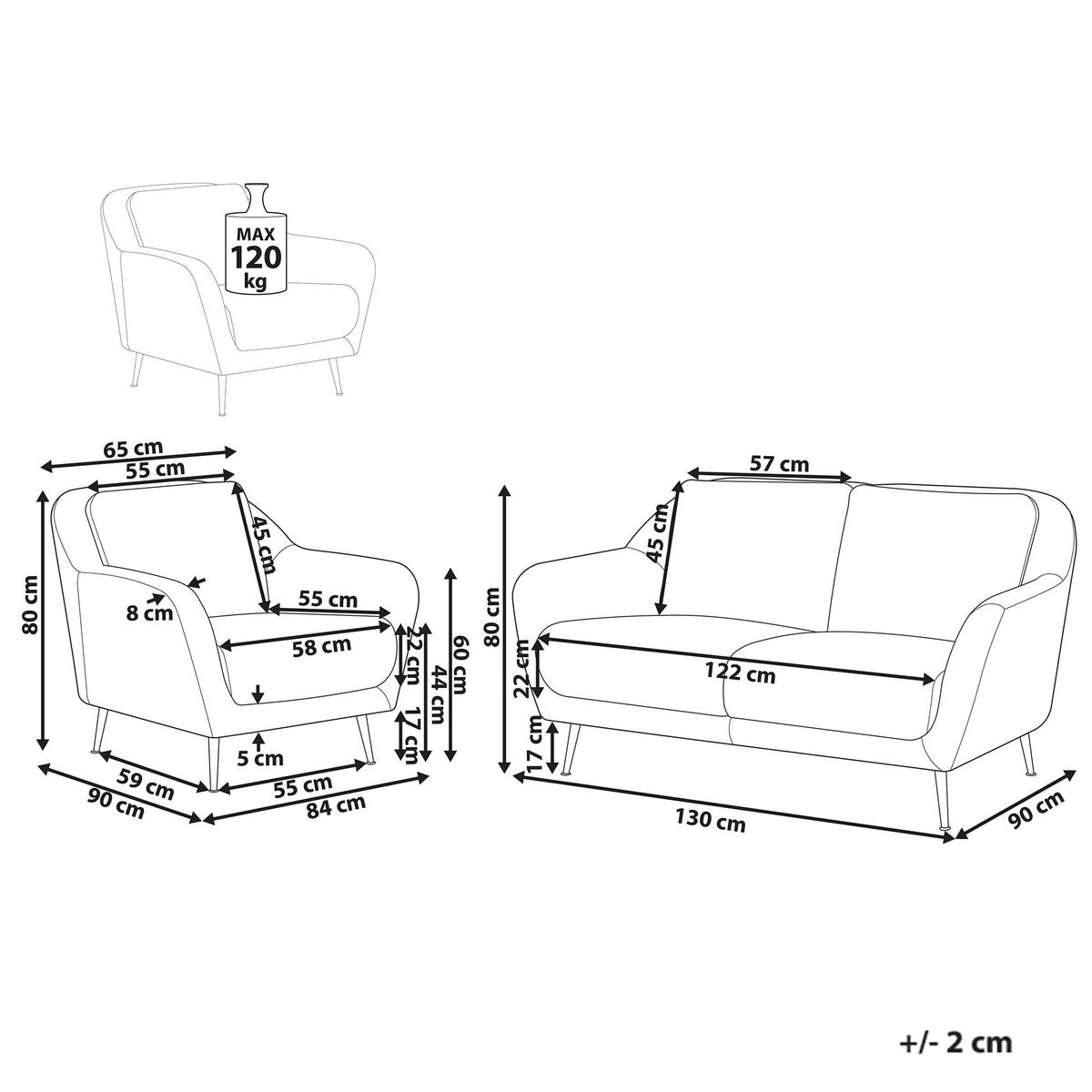 SOFA-SET 3-Sitzer Chenillegewebe Dunkelbraun Eiby - Schwarz/Braun, Textil (148/80/91cm) - Beliani