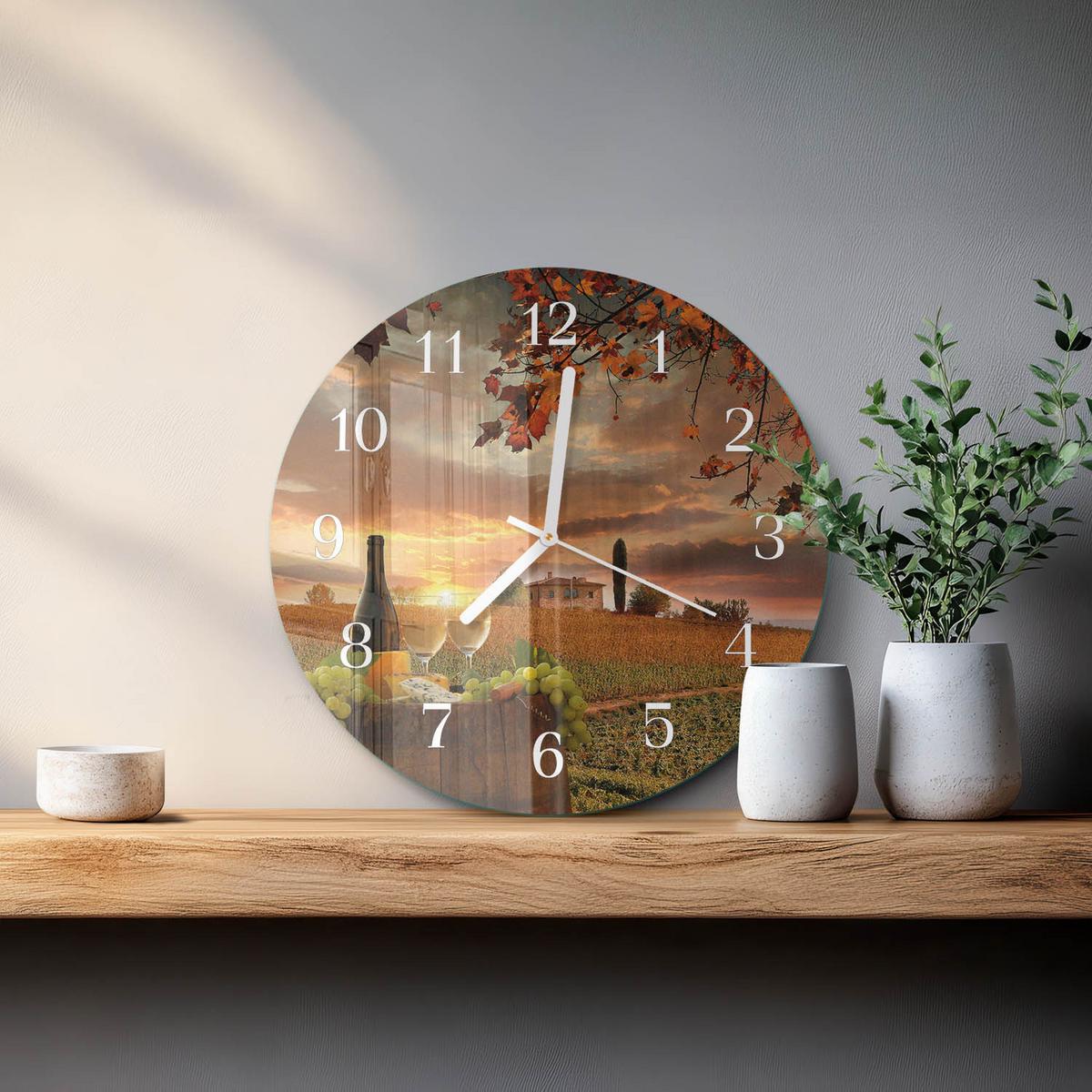 WANDUHR aus Glas Ø30 cm - Wein Natur - Multicolor, Glas (30/30/0.4cm) - TULUP