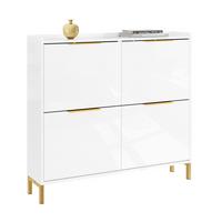 SCHUHSCHRANK mit 4 Klappen, Hochglanz Weiß 100x90x19cm - Weiß, Holzwerkstoff (100/90/19cm) - SoBuy