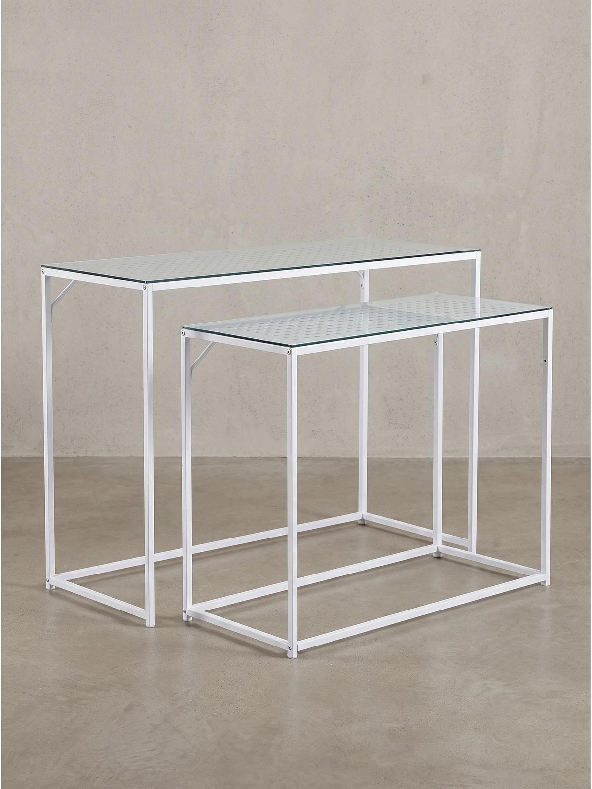 KONSOLENTISCHE 2er-Set ALCUDIA, Einscheibensicherheitsglas, Weiß, 100 x 40 x 77 cm - Weiß, Glas/Metall (40/100/77cm) - KADIMA DESIGN
