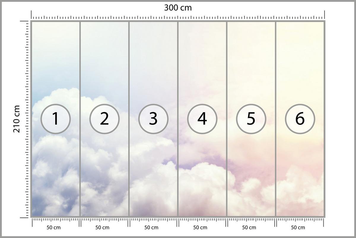 FOTOTAPETE für Schlafzimmer Blau Rosa Himmel Wolken 300x210 - Blau/Beige, Papier (300/210cm) - Muralo