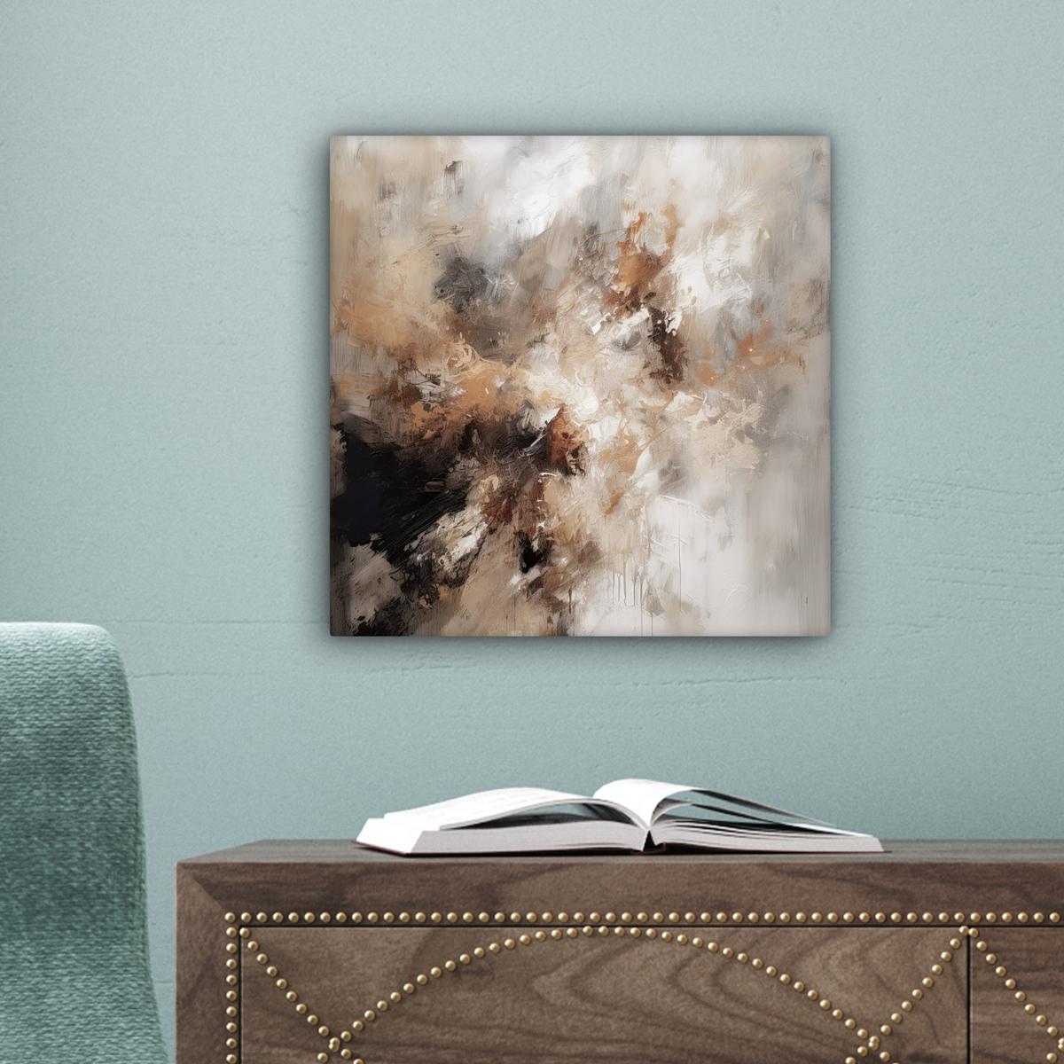 LEINWANDBILD Farbe - Abstrakt - Beige - Kunst Deko Wohnzimmer 20x20 cm - Greige, Textil (20/20cm) - MuchoWow