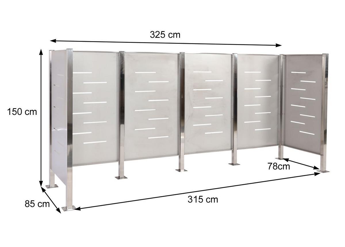 MÜLLTONNEN-ZAUN Silber - Silberfarben, Metall (325/150/85cm) - MCW