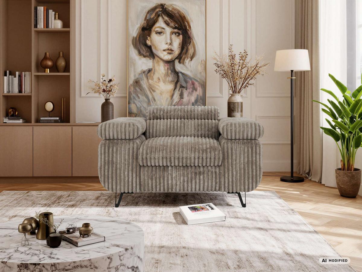 SESSEL PETER 1 - Hellbraun Cord - Hellbraun/Schwarz, Textil/Metall (126/76/99cm) - MKS
