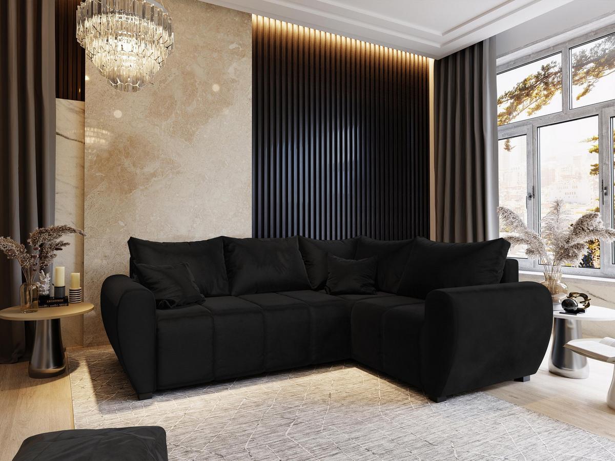 ECKSOFA MADISON L R-S Schwarz Plüsch-Stoff mit Schlaffunktion - Schwarz, Holz/Kunststoff (235/175cm) - MASSENO