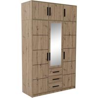 DREHTÜRENSCHRANK Kavo mit Aufsatz, Spiegel und 3 Türen, eiche Artisan - Schwarz/Eiche Artisan, Holzwerkstoff (150/245/58cm) - Beautysofa