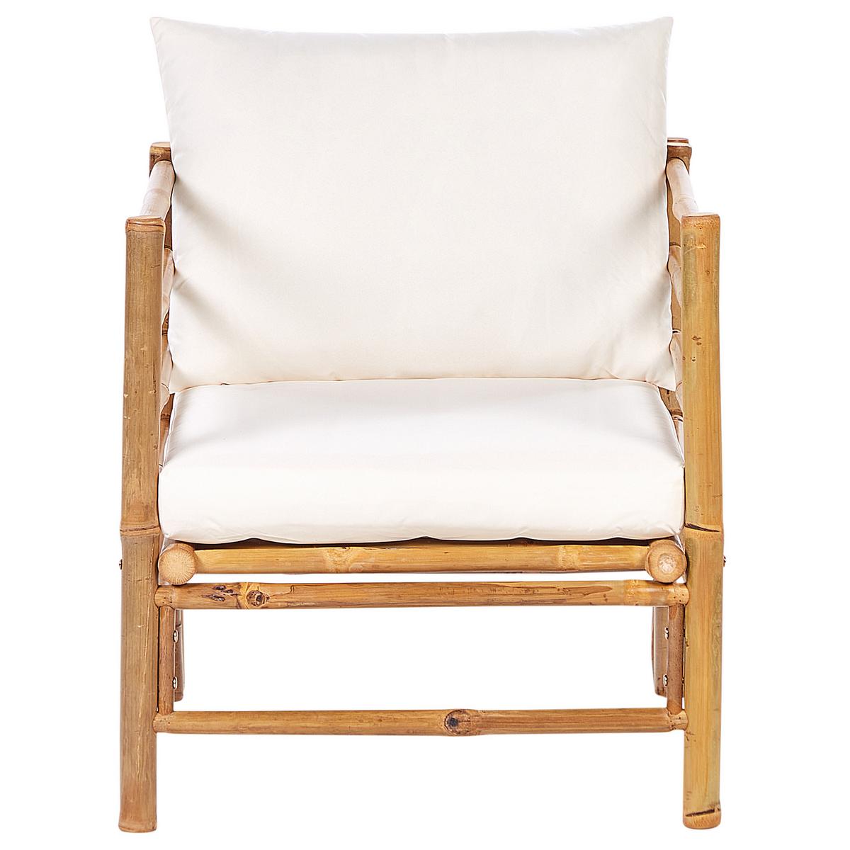 LOUNGE SET 4-Sitzer Bambusholz hellbraun 3-teilig Auflagen cremeweiß Cerreto - Creme, Holz - Beliani