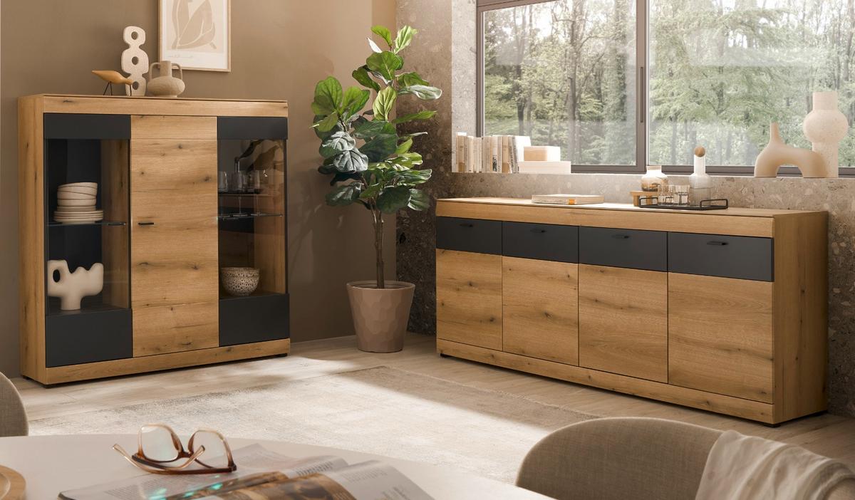 SIDEBOARD in Eiche, grau 200 cm, große kommode mit Soft-Close - Kaschmir/Eichefarben, Holzwerkstoff/Kunststoff (200/87/42cm) - Furn.Design