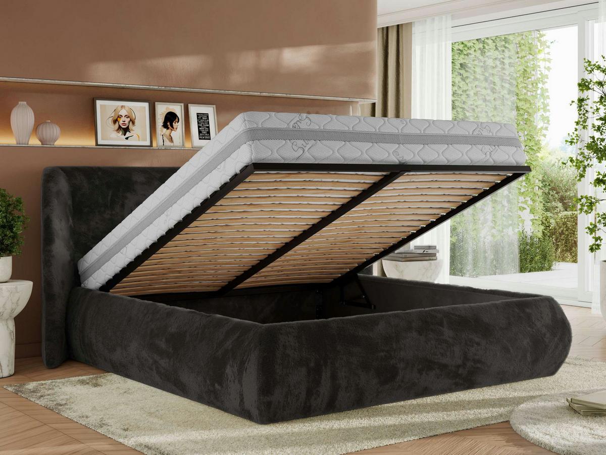 POLSTERBETT CAELA CLASSIC 200/200 - Dunkelgrau Plüsch - Multipocket-Matratze - Dunkelgrau, Textil (200/200cm) - MKS