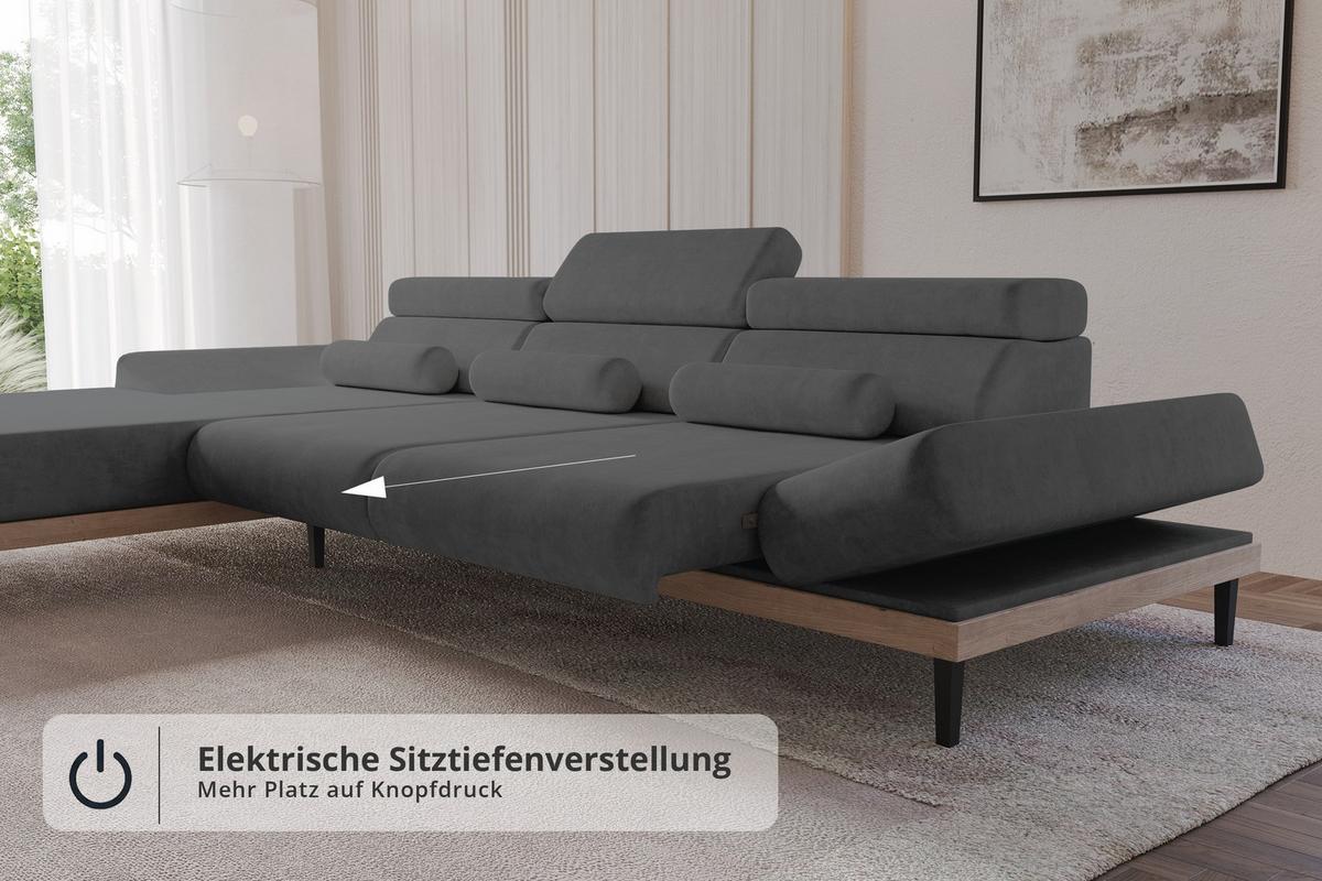 ELEKTRISCHES ECKSOFA Links MONA 316x205x85 Dunkelgrau Velours - Anthrazit, Holzwerkstoff/Textil (316/205cm) - ALTDECOR