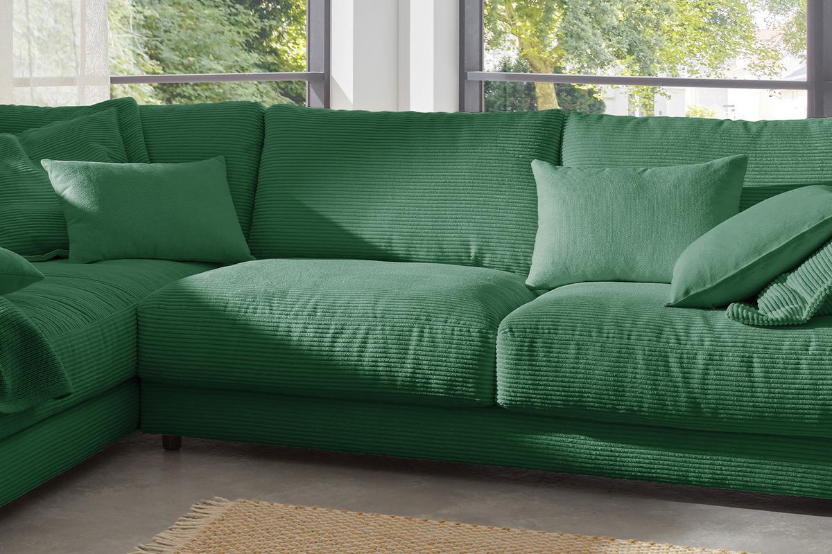ECKSOFA MADELINE Smaragdgrün Cord - Smaragdgrün/Schwarz, Kunststoff/Textil (325/224cm) - KAWOLA