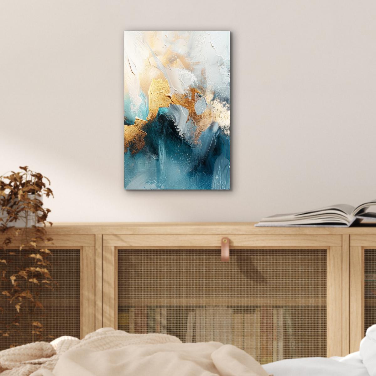 METALLBILD Abstrakt - Kunst - Gold - Blau 20x30 cm - Petrol, Metall (20/30cm) - MuchoWow