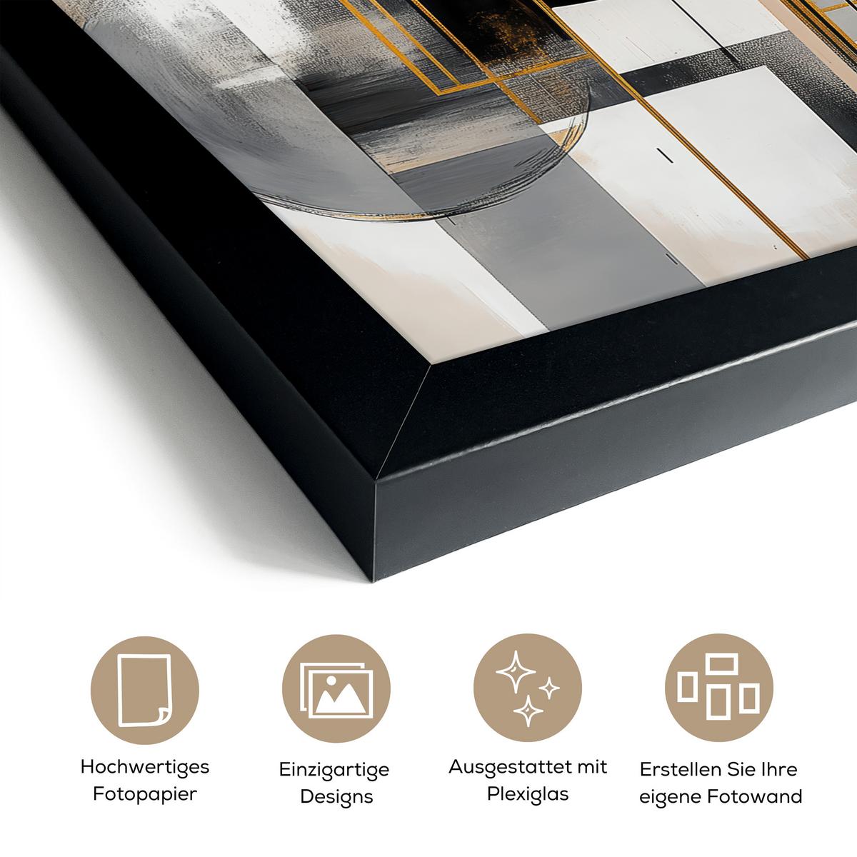 POSTER MIT RAHMEN Abstrakt - Gold - Silber - Formen - Ästhetisch - Modern Poster 20x30 cm - Goldfarben, Papier (20/30cm) - MuchoWow