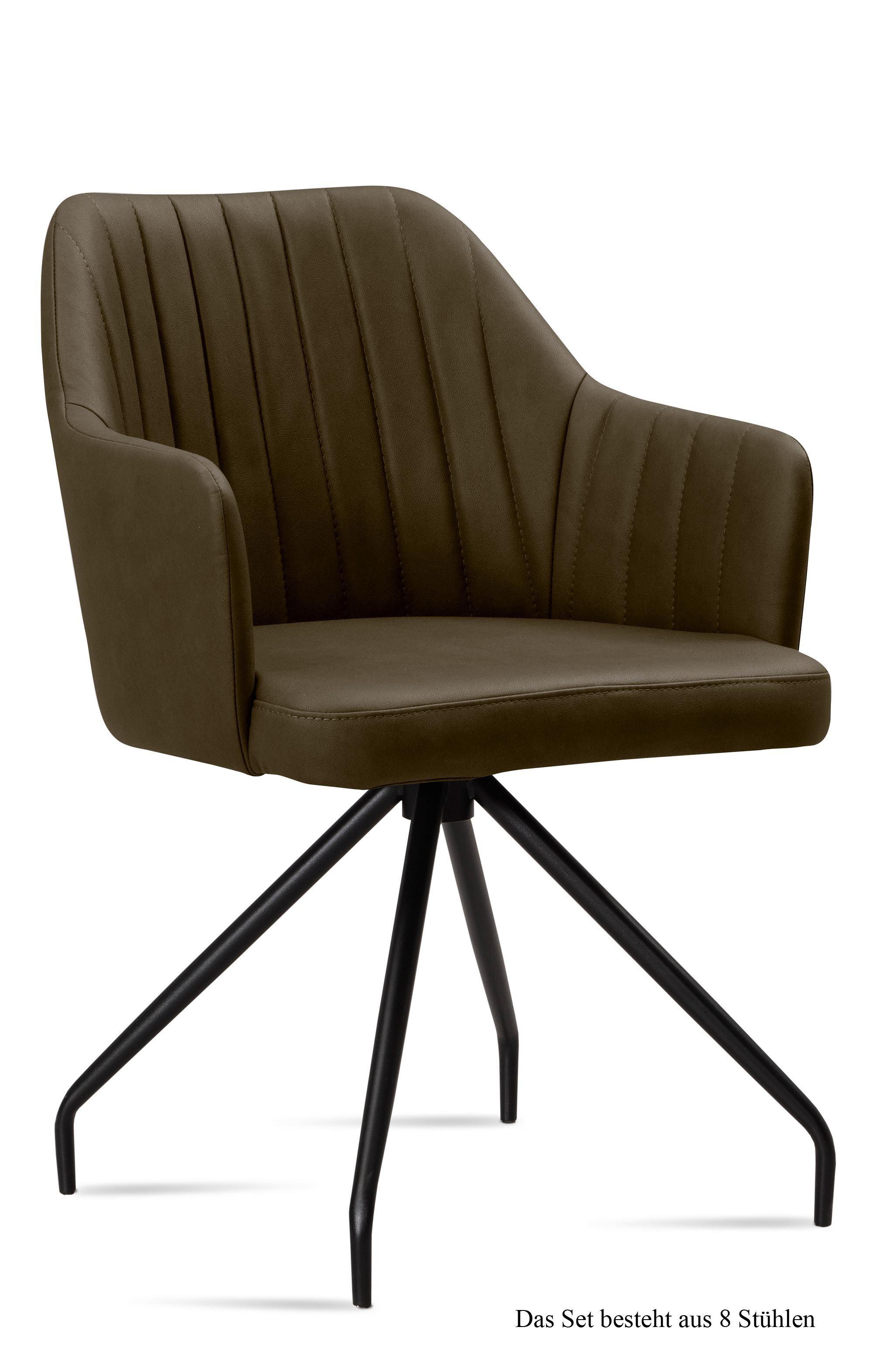 ARMLEHNSTUHL (8er-Set) Dinara 58x81x60 Schwarz/Khaki - Dunkelgrün/Schwarz, Kunststoff (60/81/58cm) - 58aufmkessel
