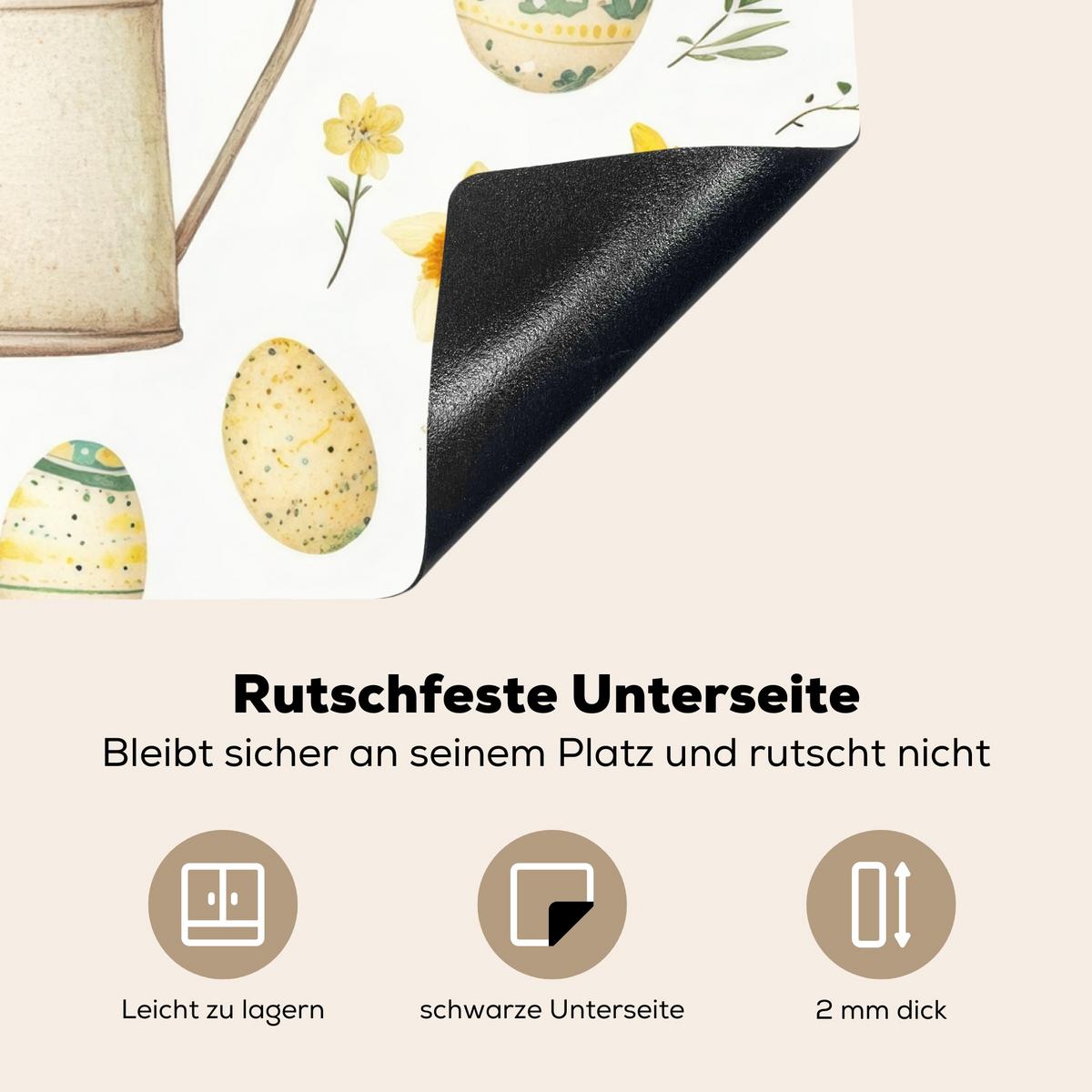 HERDABDECKPLATTE Gießkanne - Blumen - Eier Herdabdeckung Induktionsfeld 65x52 cm - Weiß, Kunststoff (65/52/0.2cm) - MuchoWow