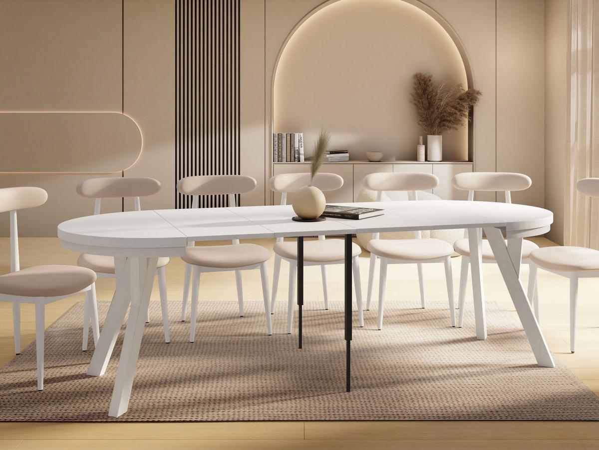 ESSTISCH Vero Neo Weiß rund ausziehbar verlängerbar, Weiß 100-300/100/77 cm - Weiß, Holz/Holzwerkstoff (100/300/77cm) - WFL GROUP