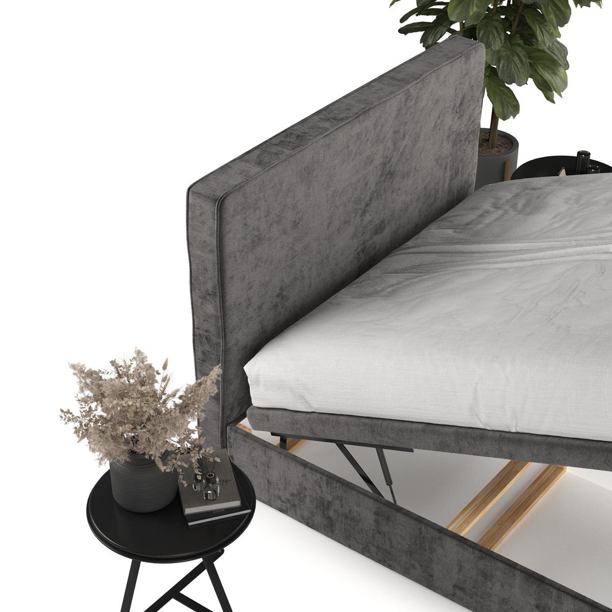 POLSTERBETT Hush mit Stauraum 120/200 cm Stahl im Lotta Stoff - Graphitfarben/Schwarz, Holz/Holzwerkstoff (120/200cm) - AltaBeds