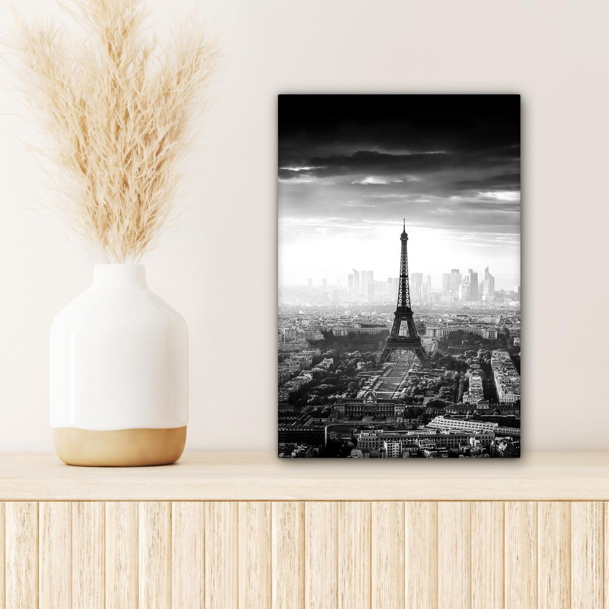 LEINWANDBILD Paris - Skyline - Eiffelturm - Stadt - Wolken Deko Wohnzimmer 20x30 cm - Dunkelgrau, Textil (20/30cm) - MuchoWow