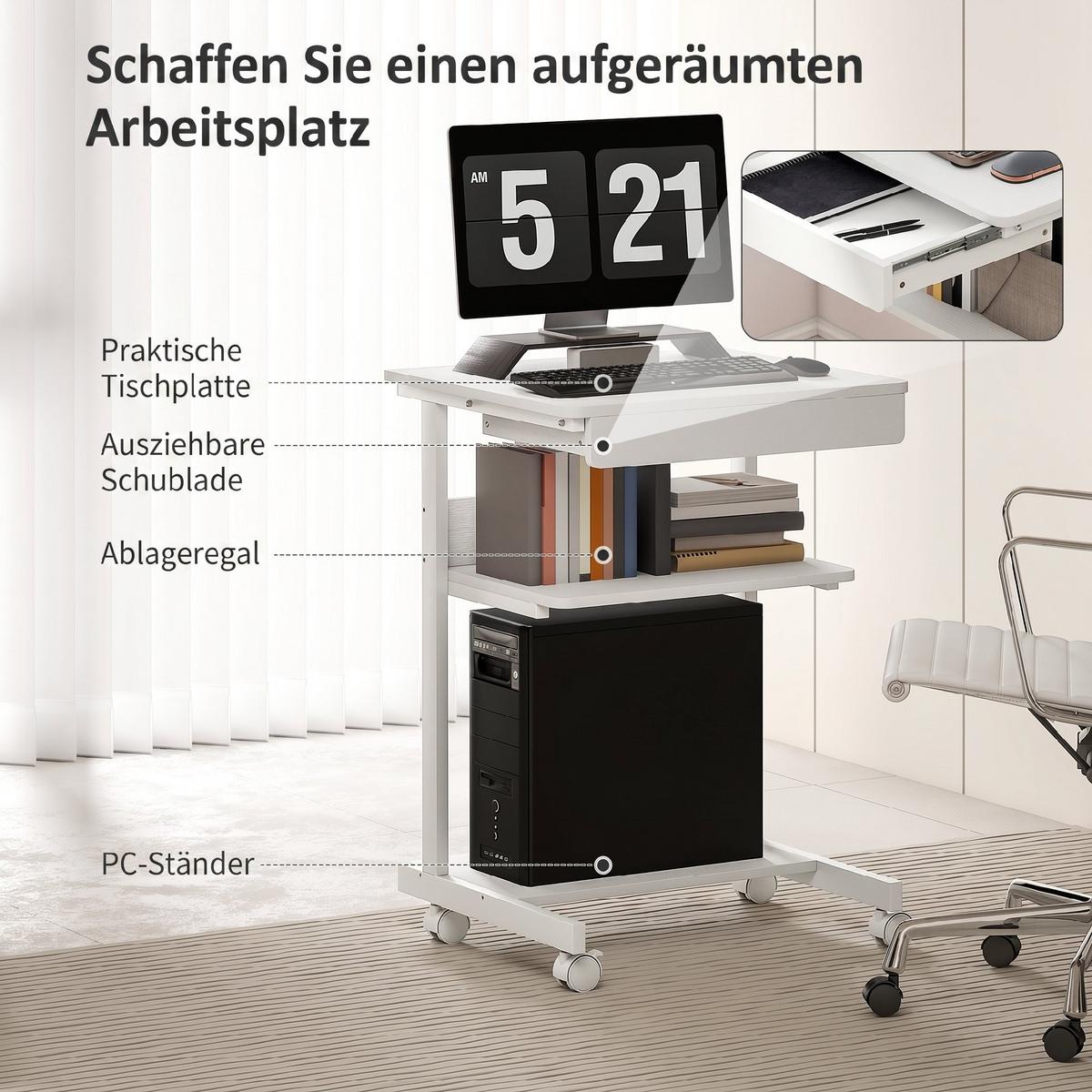 SCHREIBTISCH Spanplatte Metall Weiß - Weiß, Holzwerkstoff/Metall (56/51/79cm) - HOMCOM
