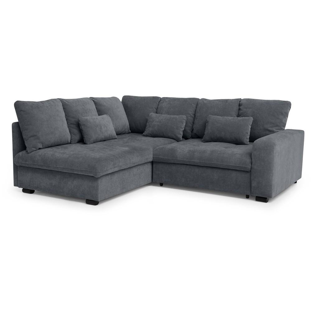ECKSCHLAFSOFA Ramo mit Bettkasten, Topper gratis, Dunkelgrau, links - Dunkelgrau/Schwarz, Textil (190/229cm) - Beautysofa