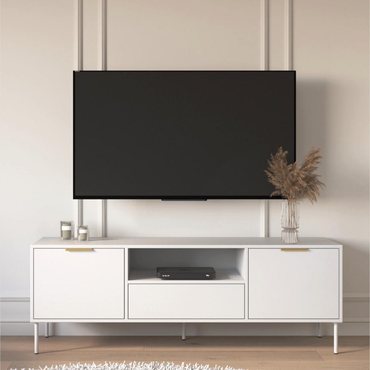 TV-LOWBOARD Vena 2-türig mit Schublade & Fach, Weiß, 160 cm - Goldfarben/Weiß, Holzwerkstoff/Kunststoff (160/57/40cm) - Selsey