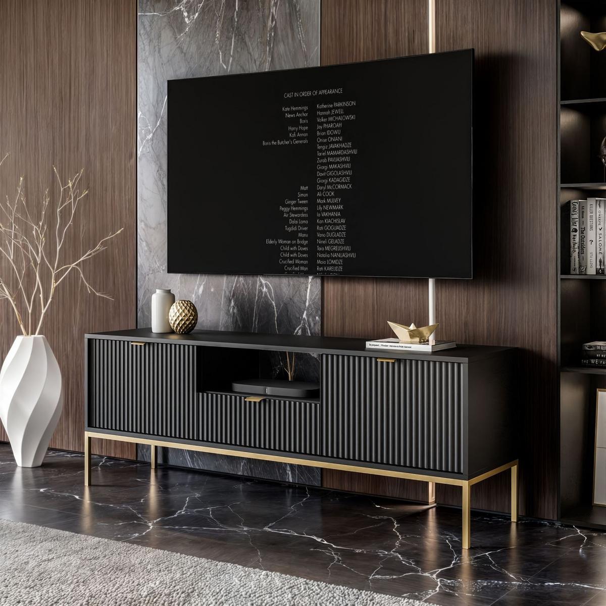 TV-ELEMENT CORTADO GOLD RTV154 SCHWARZ - Schwarz, Holzwerkstoff (154/56/39cm) - Lookway
