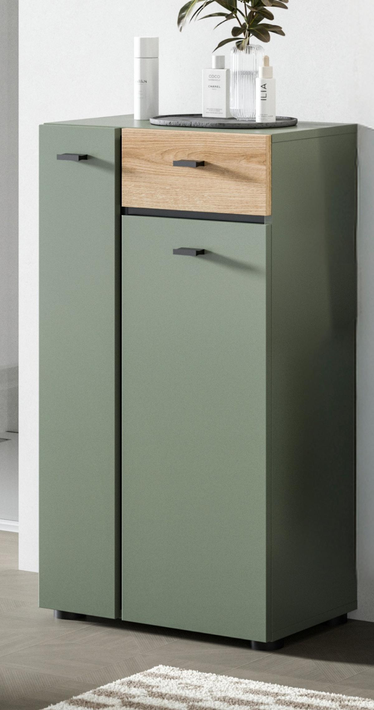 BADKOMMODE grün, Evoke Eiche 51 cm, Midischrank mit 7 Fächern - Eichefarben/Schwarz, Holzwerkstoff/Kunststoff (51/91/30cm) - Inn.Furn