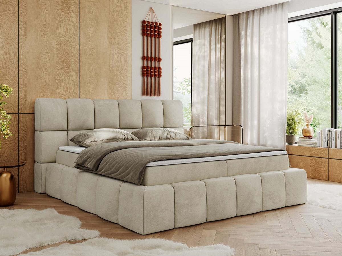 BOXBETT NIRA 180/200 - Beige Velvet - H3 - Beige, Holz/Textil (180/200cm) - MKS