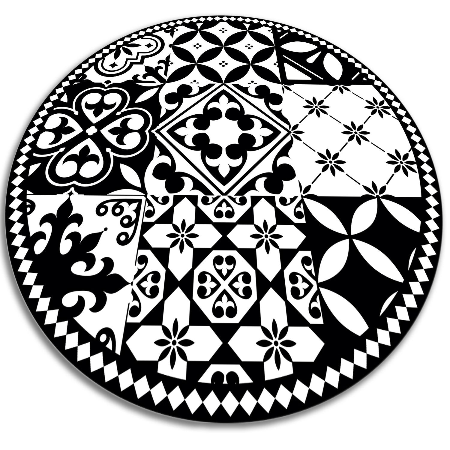 VINYL TEPPICH Ø100 cm Portugiesisches Muster - Schwarz/Weiß, Kunststoff (100/100cm) - TULUP
