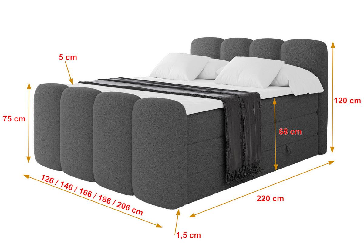 BOXSPRINGBETT mit Matratze H3/H4 - NINA-Z KING - 160x200 cm Grau - Titanfarben, Holzwerkstoff (160/200cm) - ALTDECOR