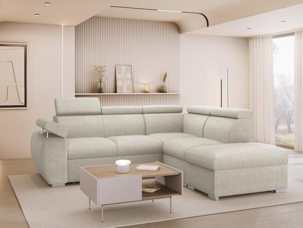 ECKSOFA Boston 2RR1P, Seite: Rechts 2R+R+1P(65)+PUFAP - Silberfarben/Mokka, Holz/Textil (260/230cm) - MIRJAN24