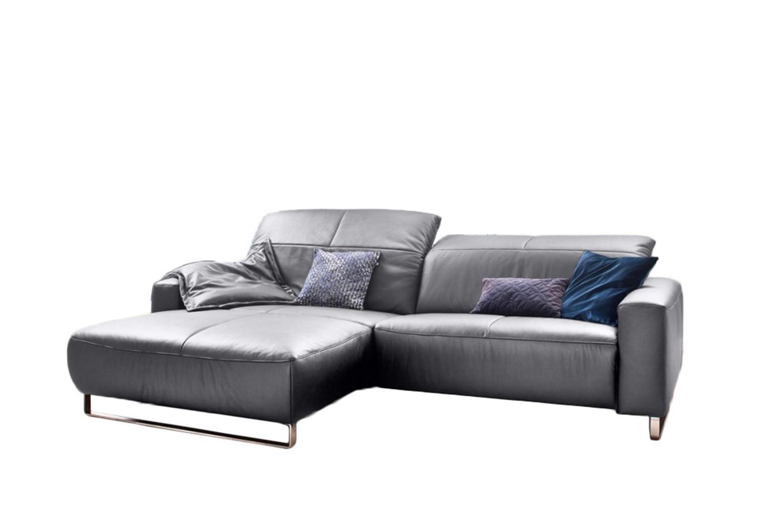 ECKSOFA MIT SITZTIEFENVERSTELLUNG YORK Hellgrau Leder Relaxfunktion - Silberfarben/Hellgrau, Leder (284/111cm) - KAWOLA