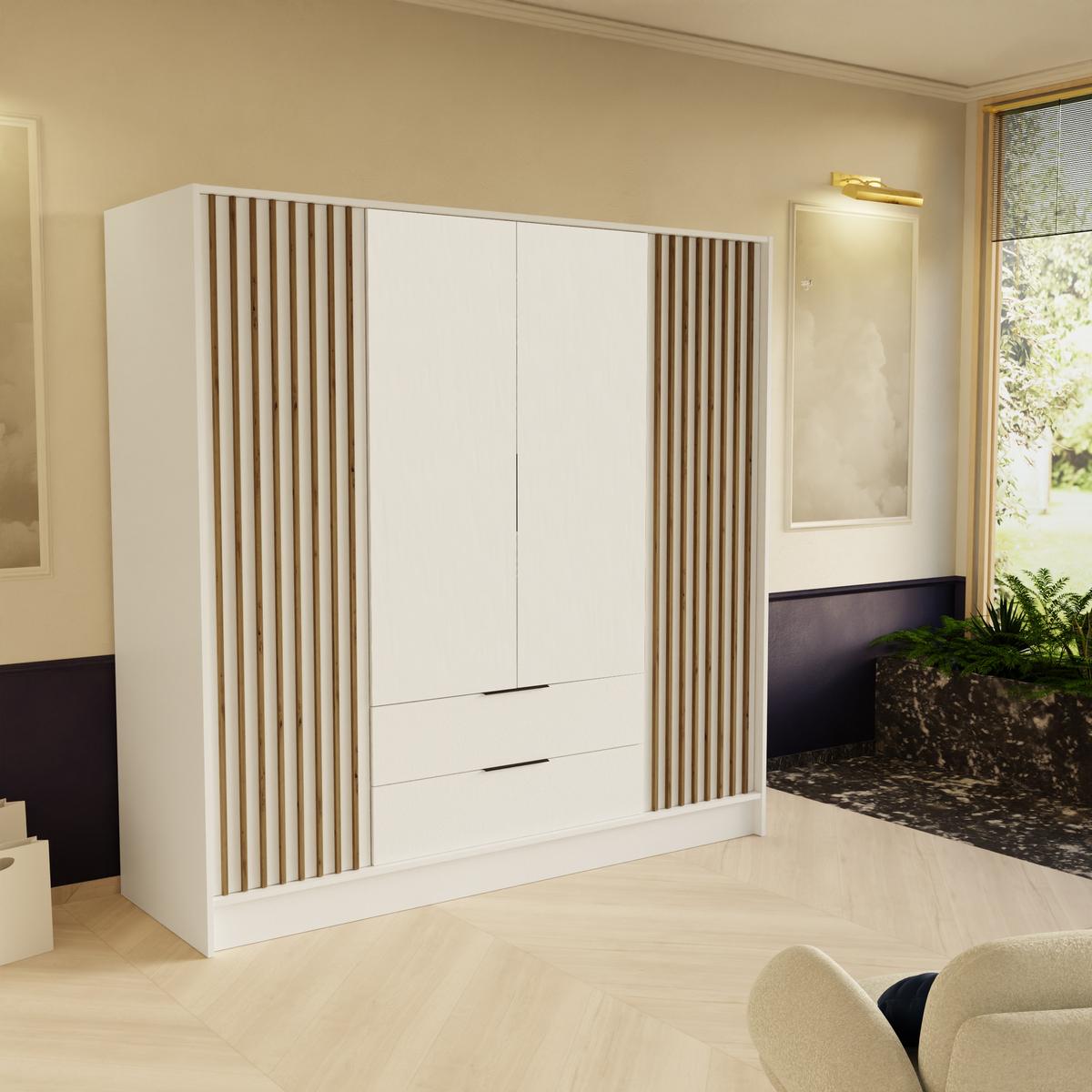 DREHTÜRENSCHRANK PELOR 200/200/51 cm Modern Kleiderschrank 4-türig Weiß - Weiß, Holzwerkstoff (200/200/51cm) - MASSENO
