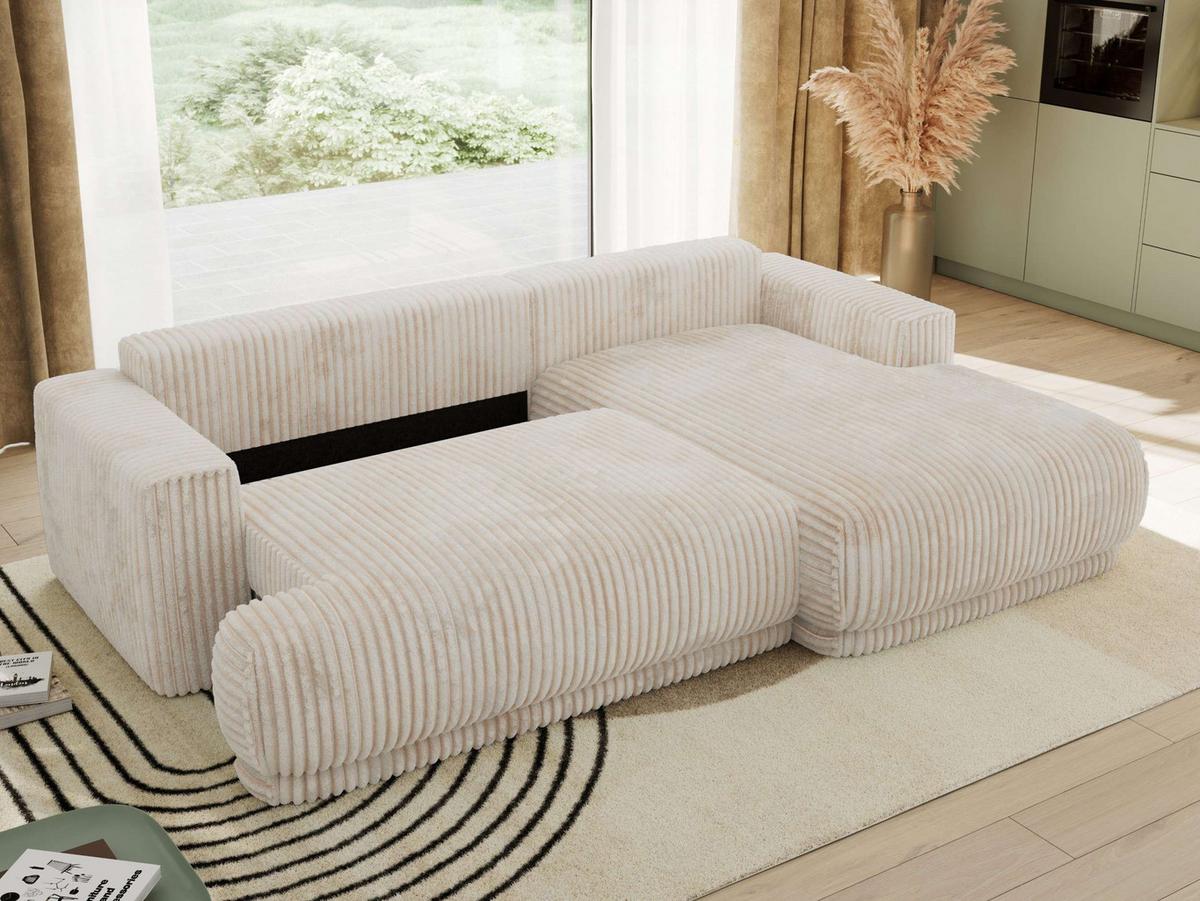 ECKSCHLAFSOFA RINA L Beige Cord - rechts - Beige/Schwarz, Kunststoff/Textil (170/267cm) - MKS