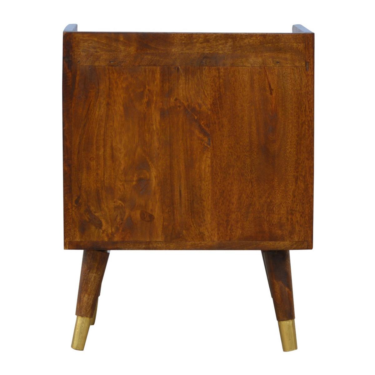 NACHTTISCH aus Massivholz, 1 Schublade, 1 Offenes Fach, Nordische Beine, Braun und Goldfarben - Messingfarben/Braun, Holz/Metall (45/58/35cm) - Artisan Furniture