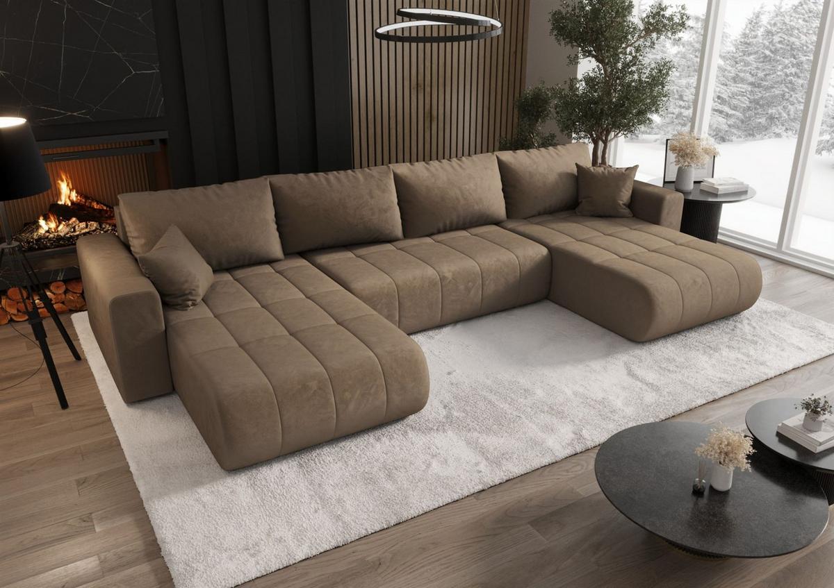 WOHNLANDSCHAFT Camila In Monolith - Braun, Holzwerkstoff/Textil (384/85/175cm) - Fun Möbel
