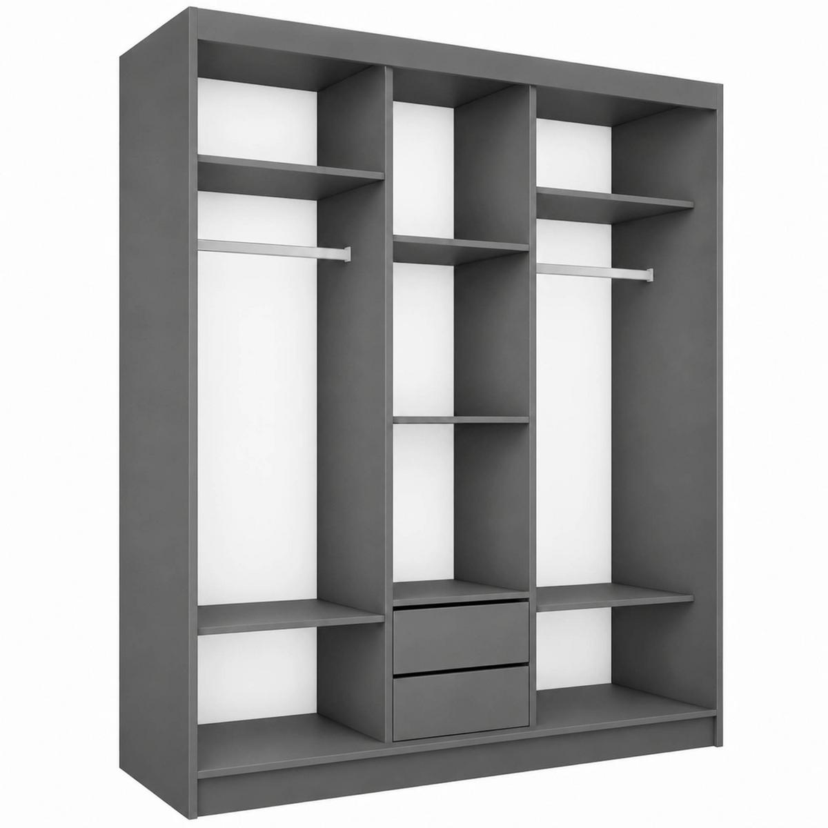 SCHWEBETÜRENSCHRANK Debra mit 3 Türen, 180/216/61 Graphitfarben mit Spiegel - Schwarz, Holzwerkstoff (180/216/61cm) - Beautysofa