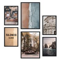 POSTER Set Mit 6 Vintage Mexico A3 & A4 Schwarzer Rahmen - Schwarz, Papier (29/3cm) - Nacnic
