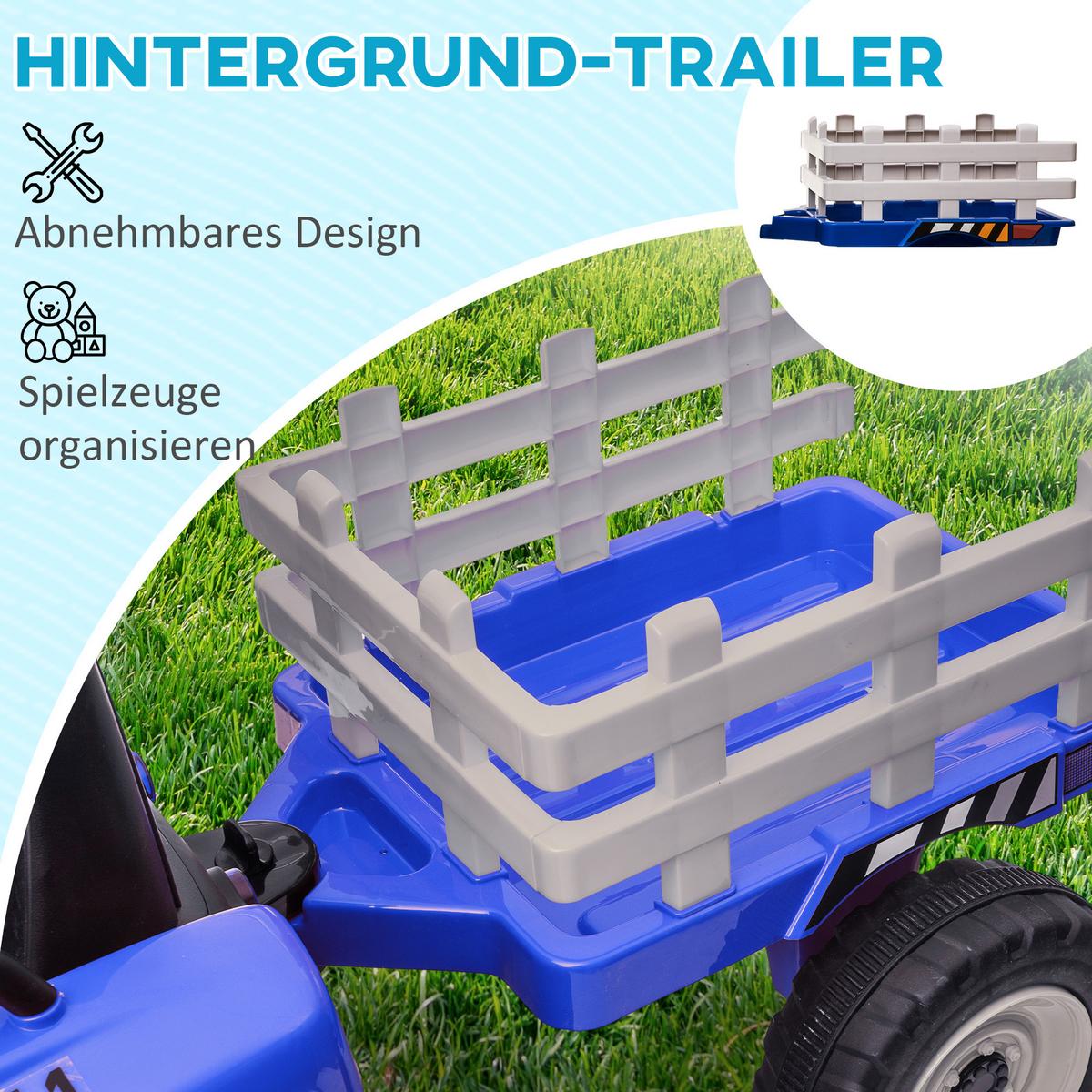 ELEKTRISCHER Traktor Kinder Aufsitztraktor mit MP3 Funktion, 3-6KM/H, Blau - Blau, Metall (136.5/50/52.5cm) - HOMCOM