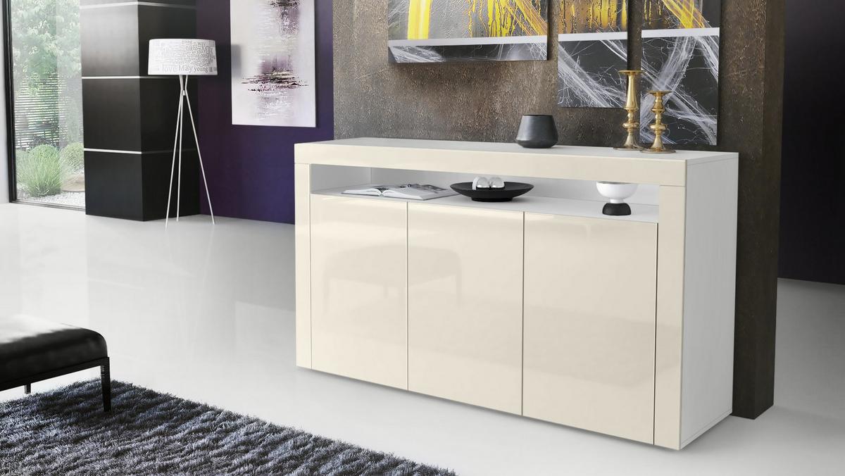 SIDEBOARD Valencia Creme Hochglanz / Creme Hochglanz - Creme, Holzwerkstoff (155/92/40cm) - Vladon