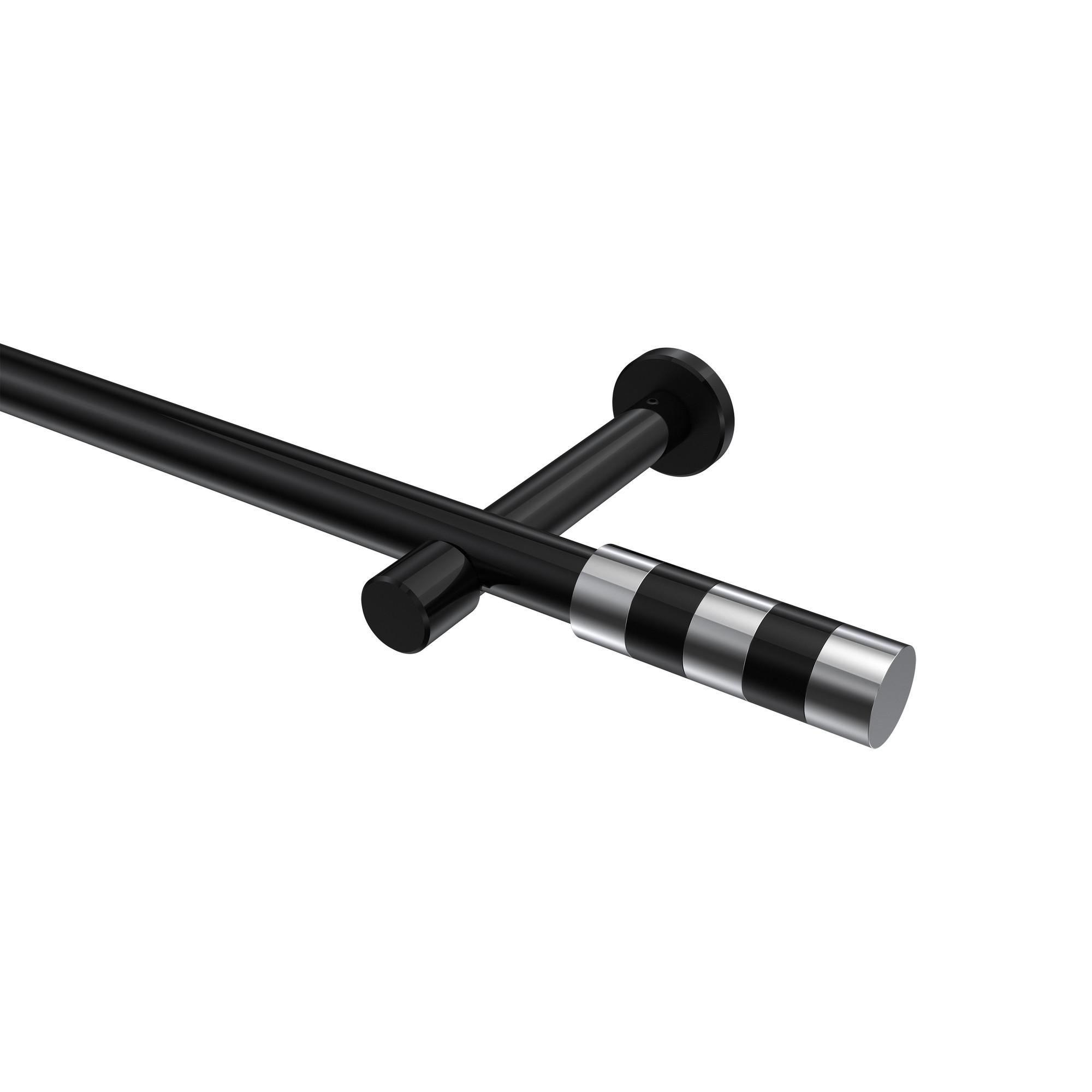 GARDINENSTANGE Prestige Mavell 320 cm (geteilt in 2 x 160 cm), 1-läufig (ohne Ringe), 20 mm Ø Schwarz - Chromfarben/Schwarz, Metall (320cm) - INTERDECO