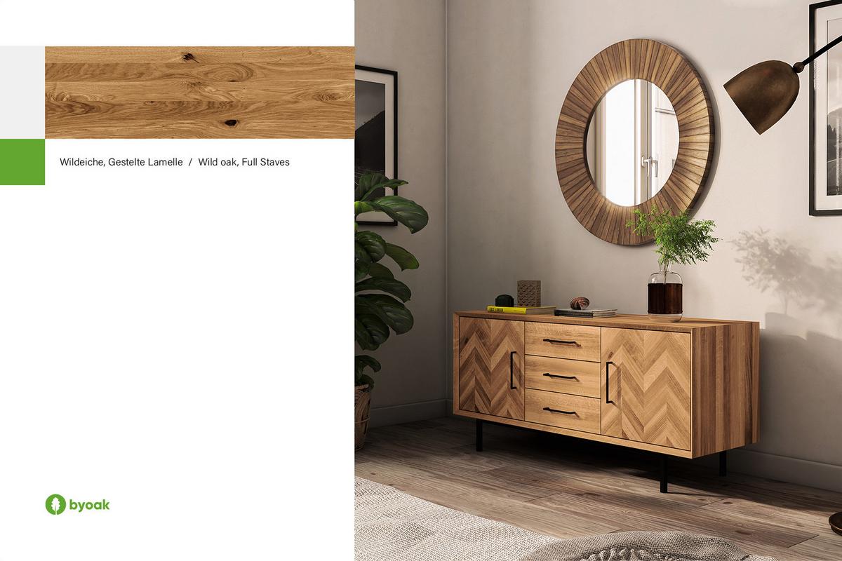 KOMMODE BREIT LEON Wildeiche - Wildeiche, Holz (144/65/45cm) - byoak