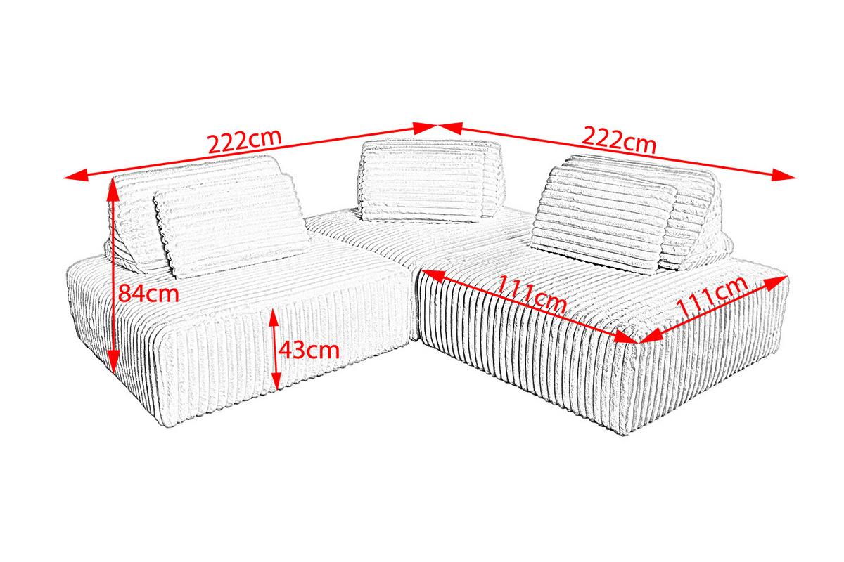 MODULSOFA WIOLO SOFT 3 MODULE 3 KISSEN Grau Cord - Schwarz/Grau, Kunststoff/Textil (222/84/222cm) - KAWOLA