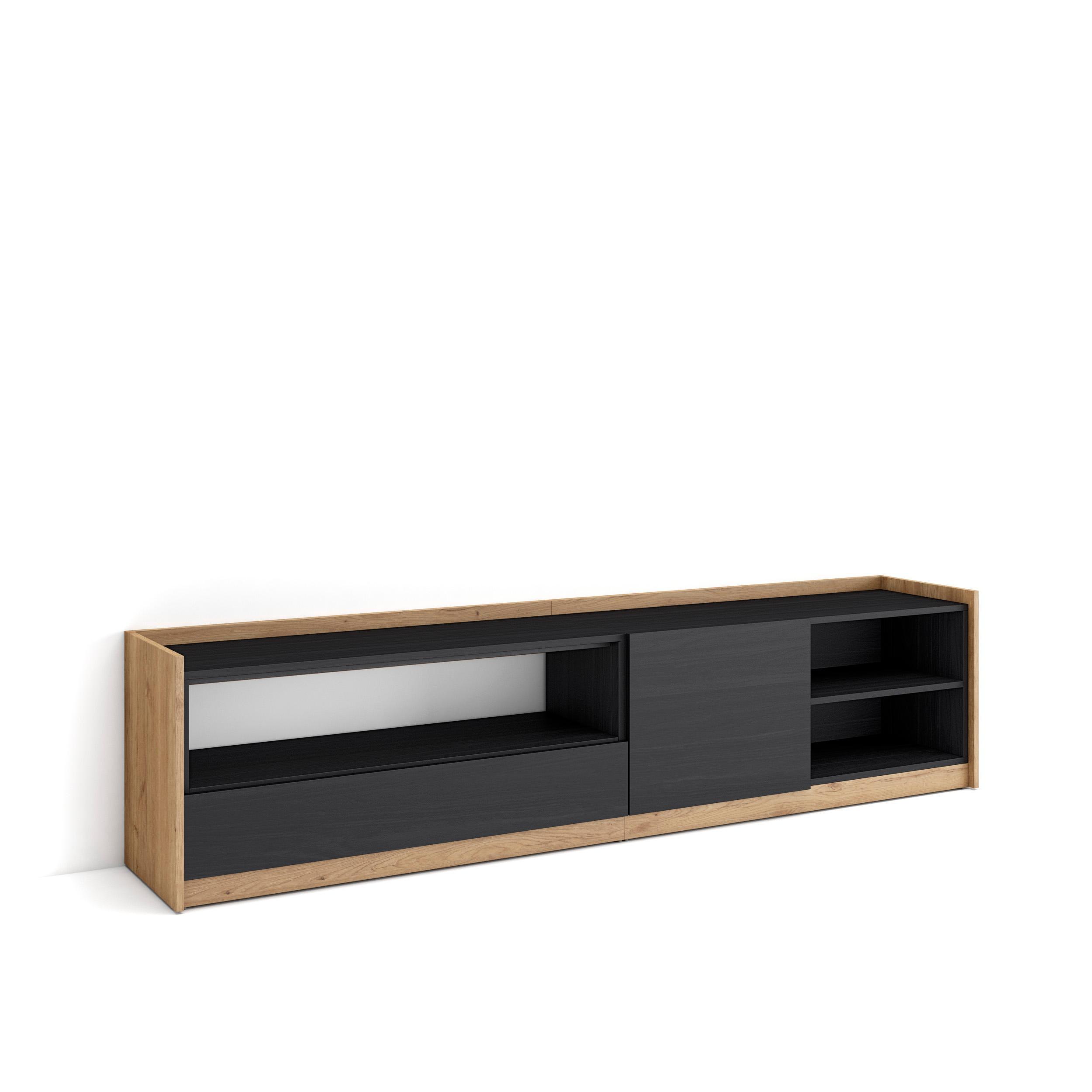 LOWBOARD, Schwarz Eiche, 207/37/50cm - Schwarz, Holzwerkstoff (207/50/37cm) - Skraut Home
